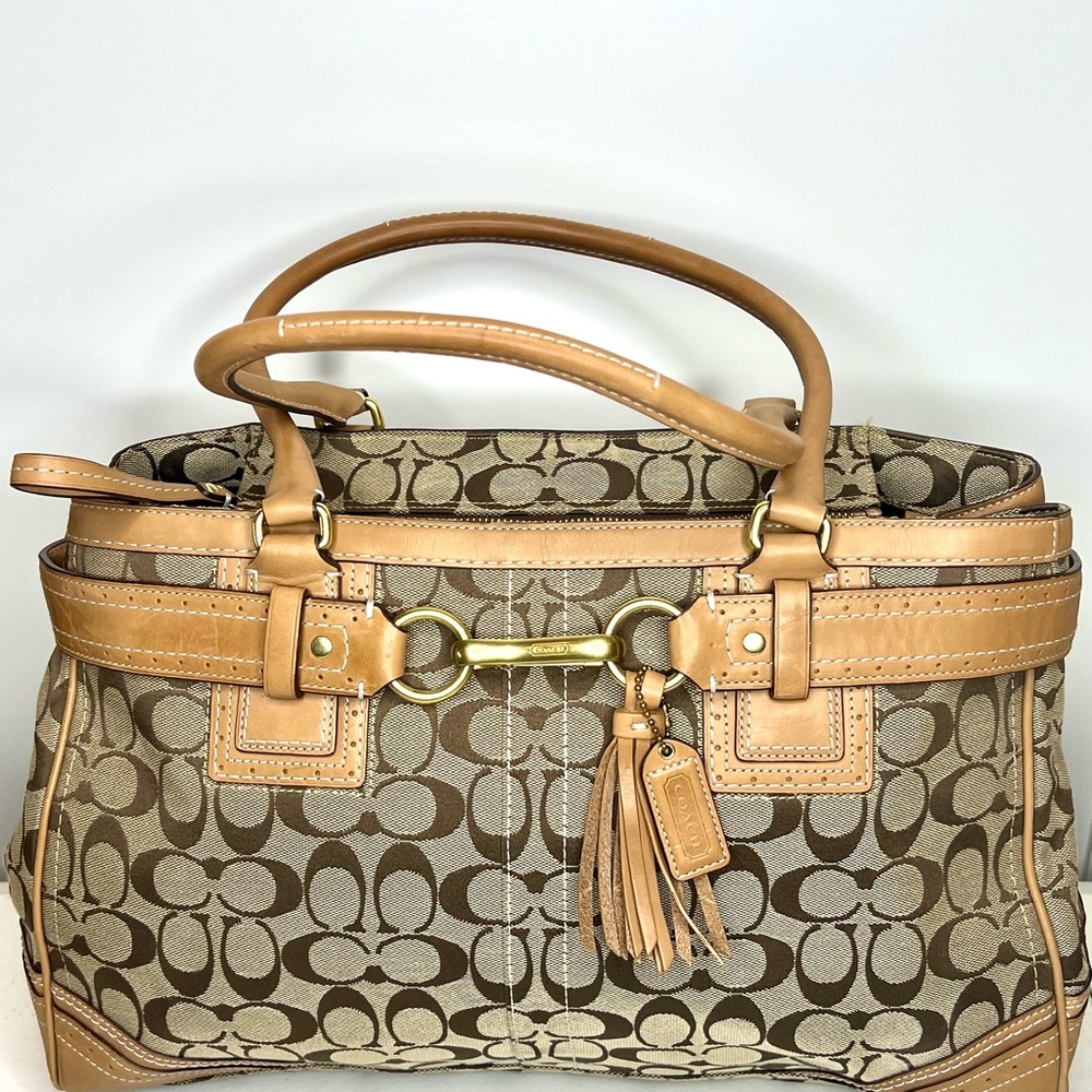 Coach Signature Satchel in Brown and Tan